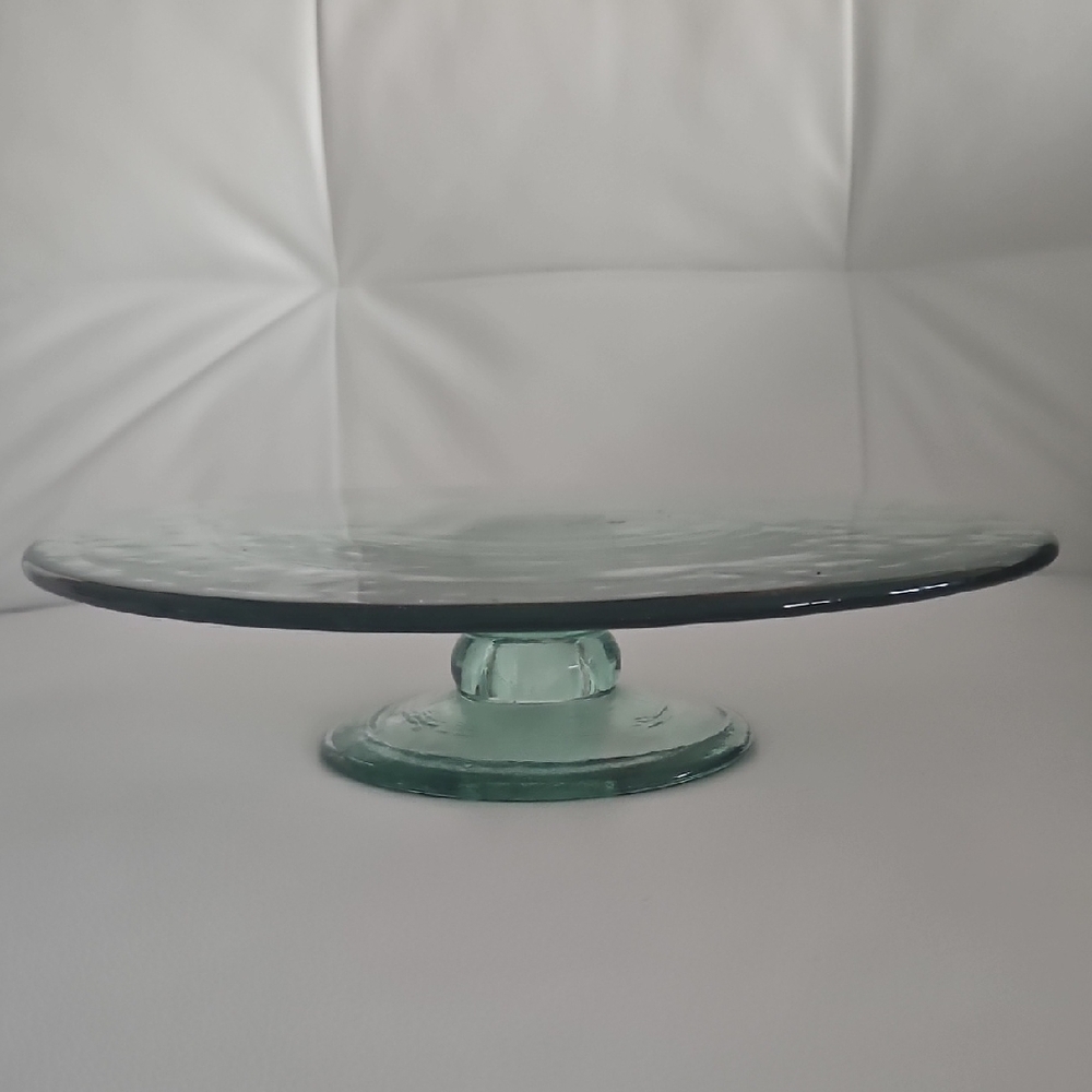 Elegant Vintage Heavy Green Glass Pedestal Cake Stand